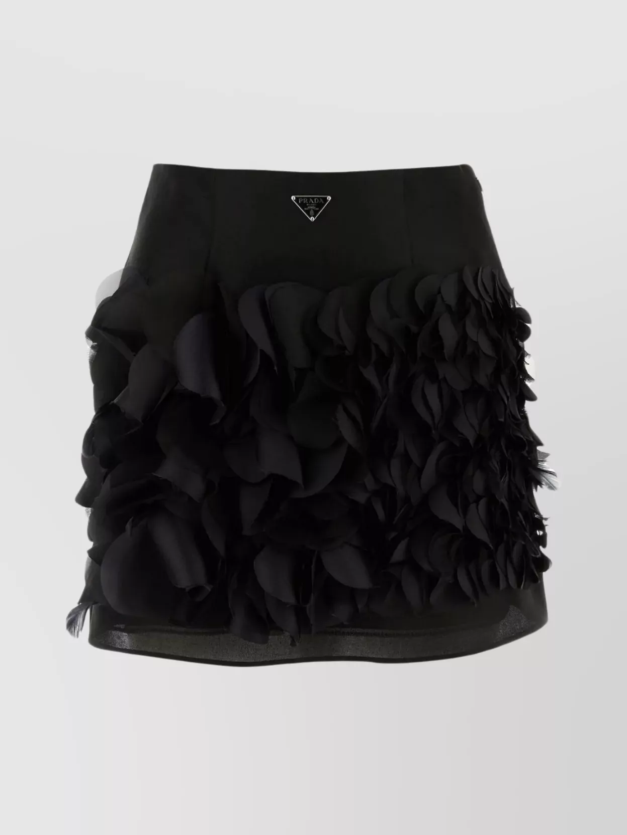 Shop Prada Feather Trim Silk Mini Skirt In Black