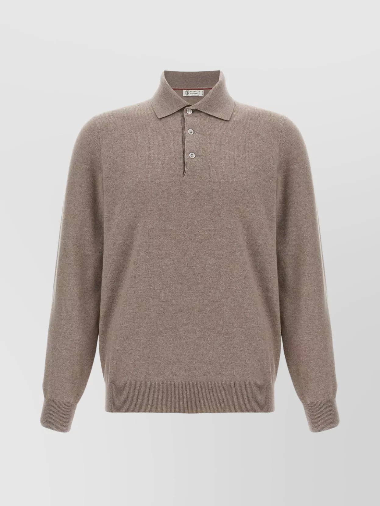 Brunello Cucinelli Cashmere Polo Ribbed Collar Cuffs Hem In Brown