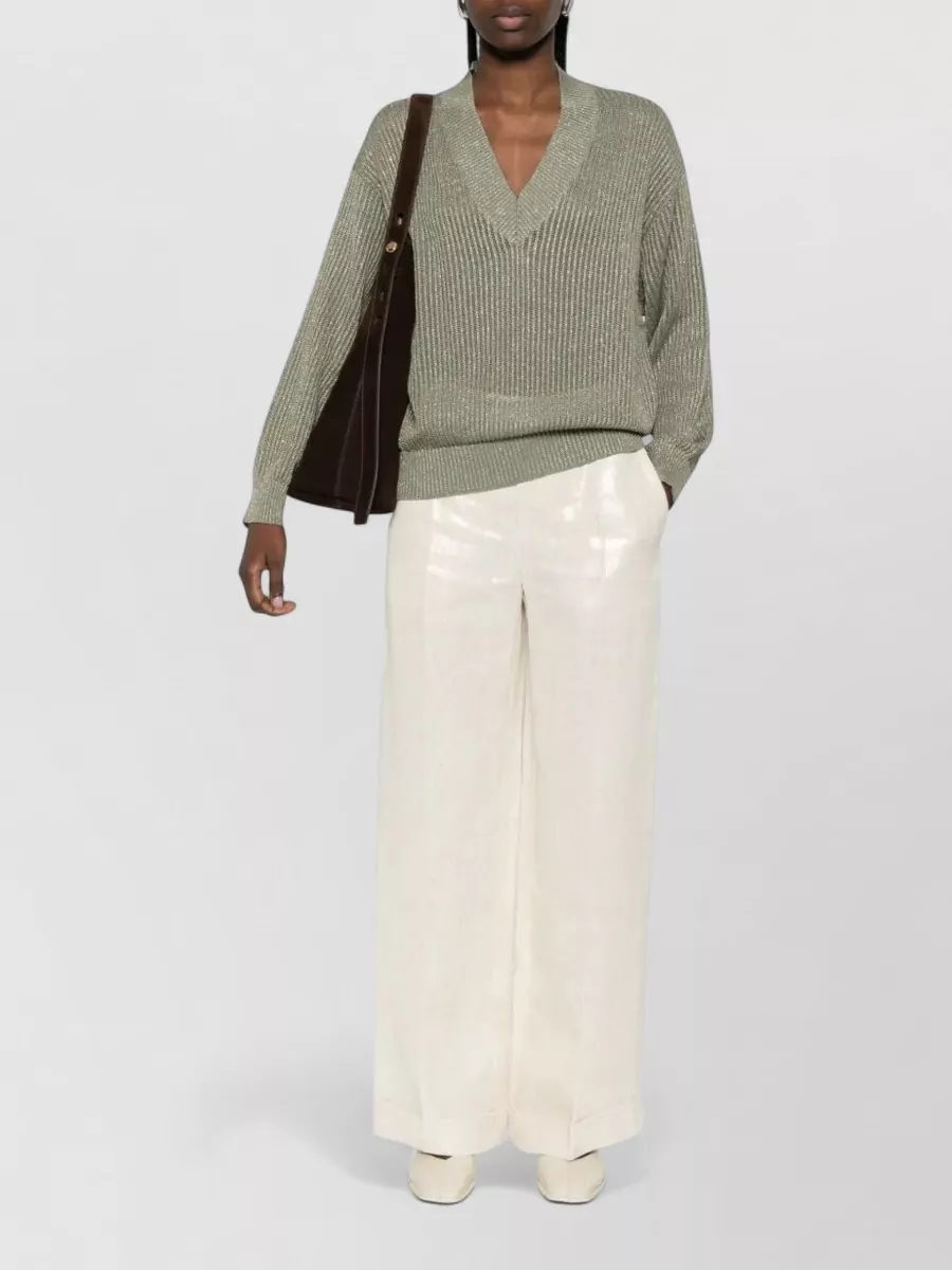Brunello Cucinelli V-Neck Long-Sleeve Sweatshirt