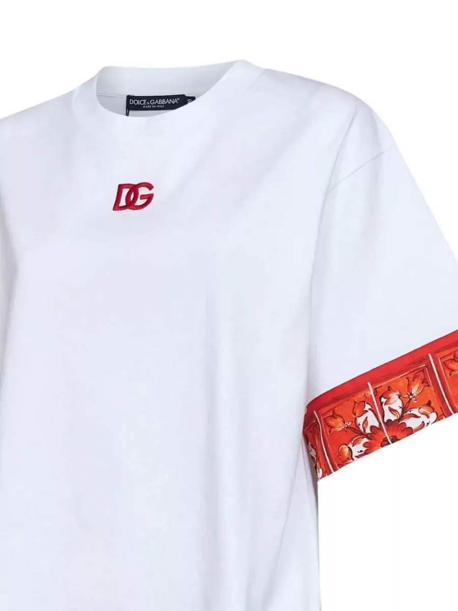 Dolce&Gabbana Ribbed Majolica Print Short-Sleeve T-Shirt