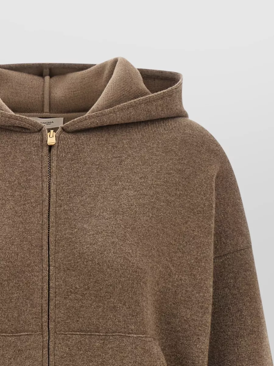 Agnona Cashmere Wool Silk Hooded Zip Sweater