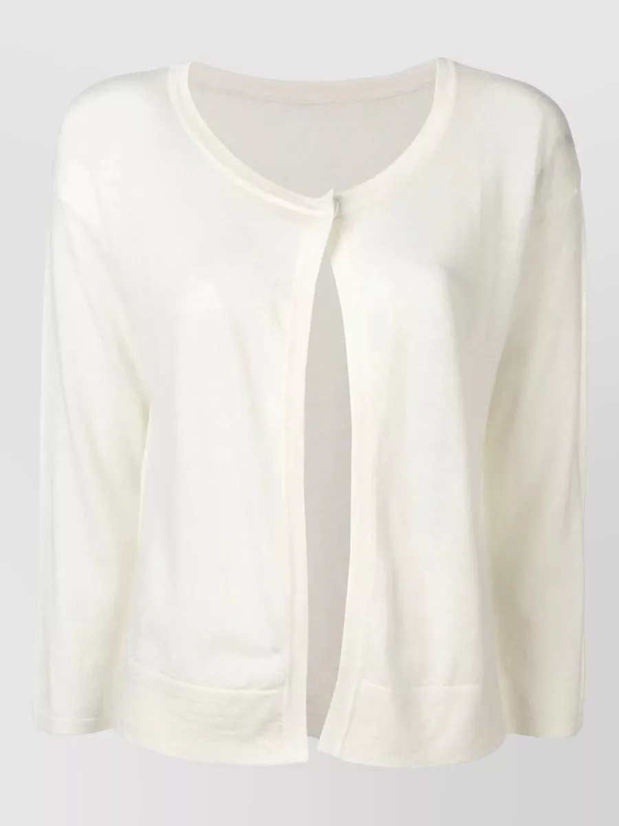 La Rose merino wool fine-knit round-neck long-sleeve cardigan