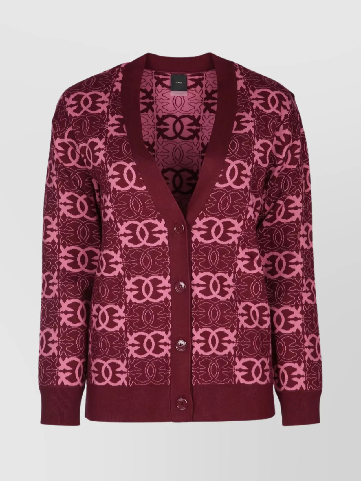 Pinko Long Sleeve Patterned Knit Cardigan V-neck In Red
