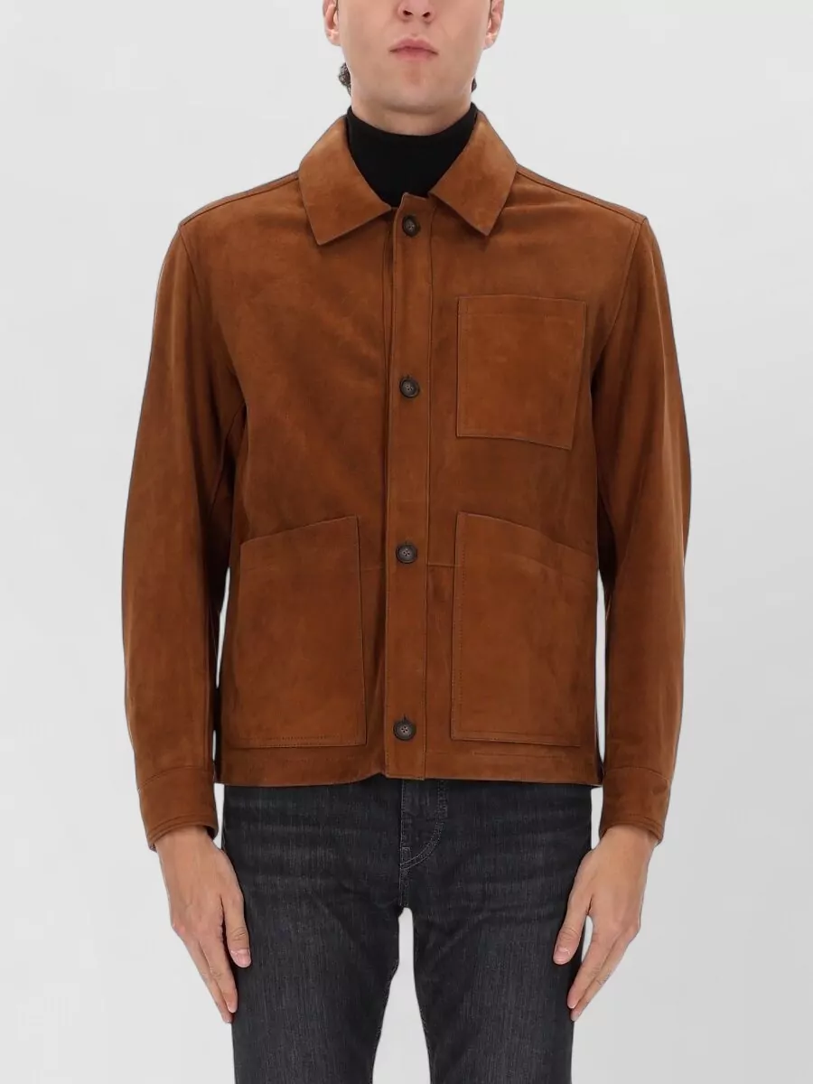 Boss Suede Jacket With Chest And Side Pockets