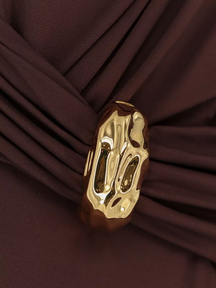 Elisabetta Franchi One Shoulder Draped Floor Length Dress