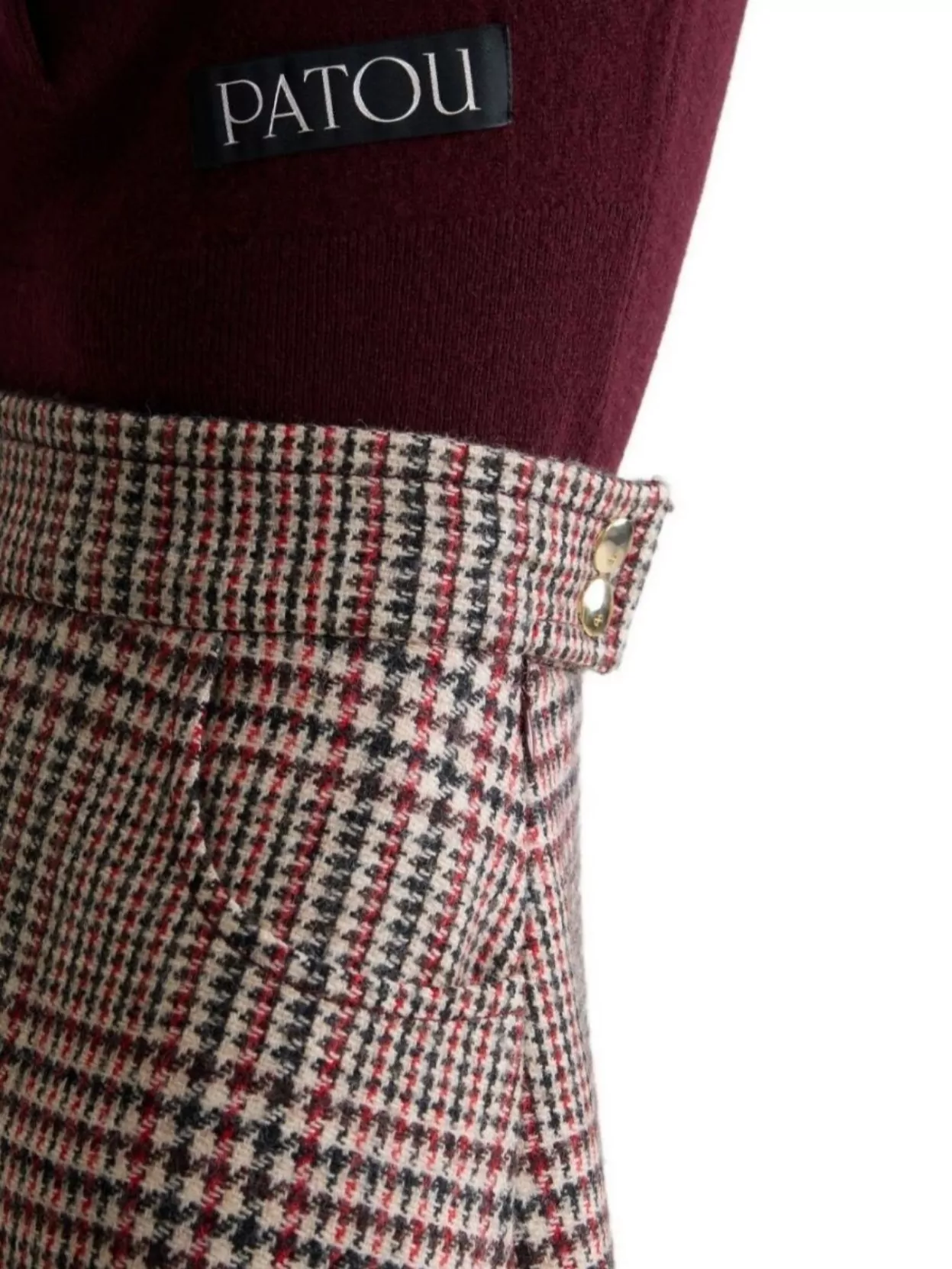 Patou Houndstooth Asymmetrical Midi Skirt