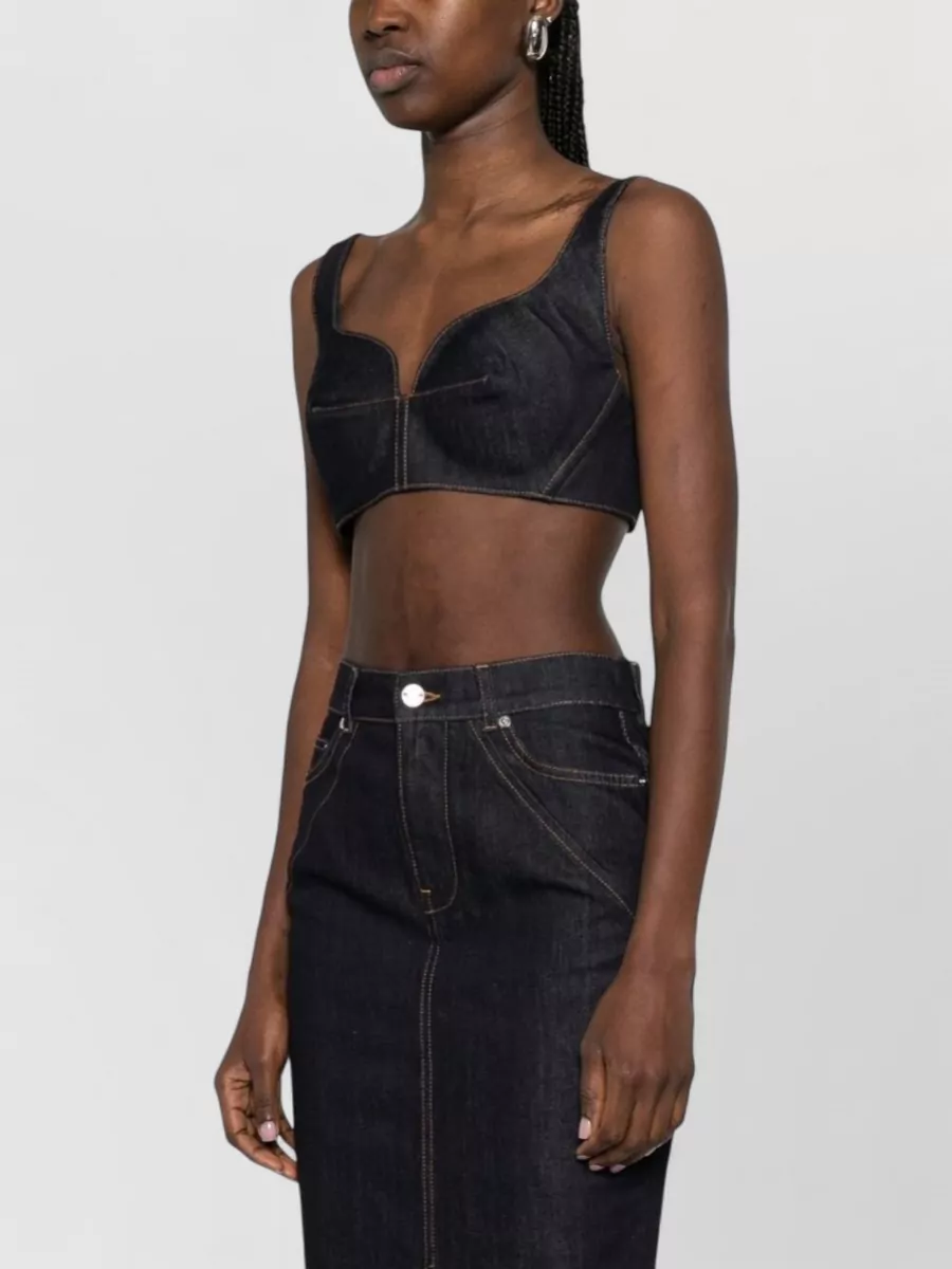 Givenchy Denim Cotton Bra Top Contrast Stitching