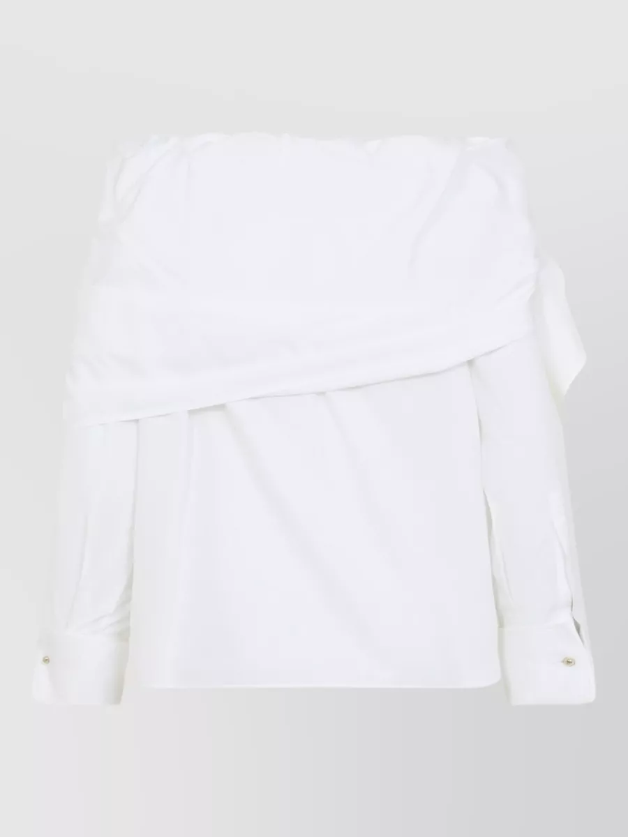 Max Mara Cotton Shoulderless Knotted Long-Sleeve Blouse