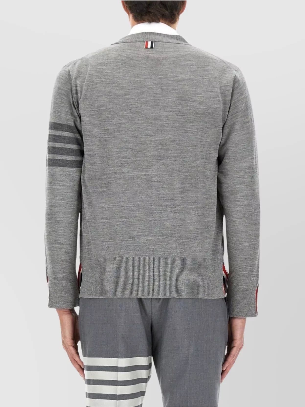 Thom Browne Striped V-Neck Ribbed Cardigan With Long Sleeves
