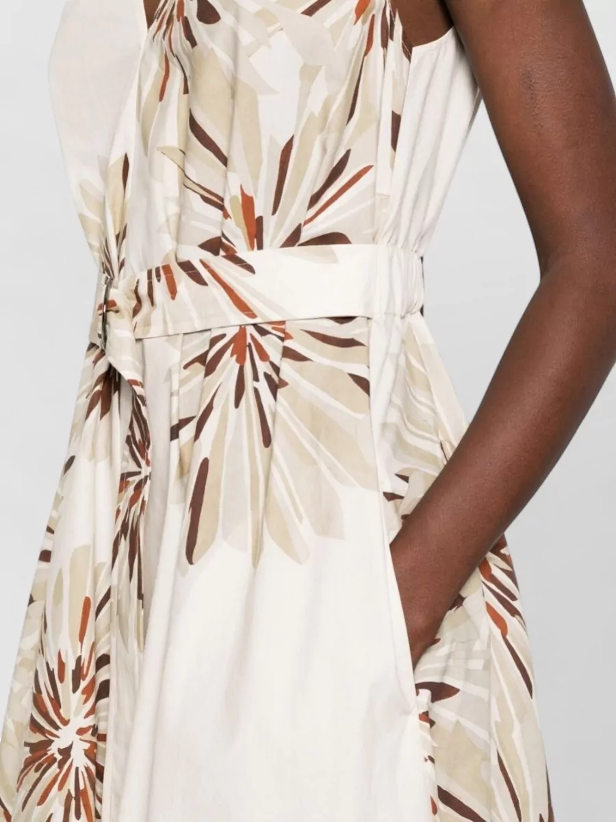 Brunello Cucinelli Floral-Print V-Neck Belted Midi Dress