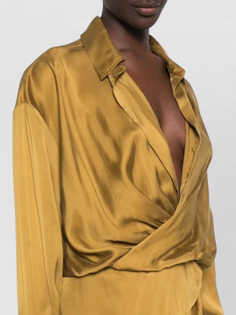 The Andamane Draped Wrap V-Neck Midi Dress
