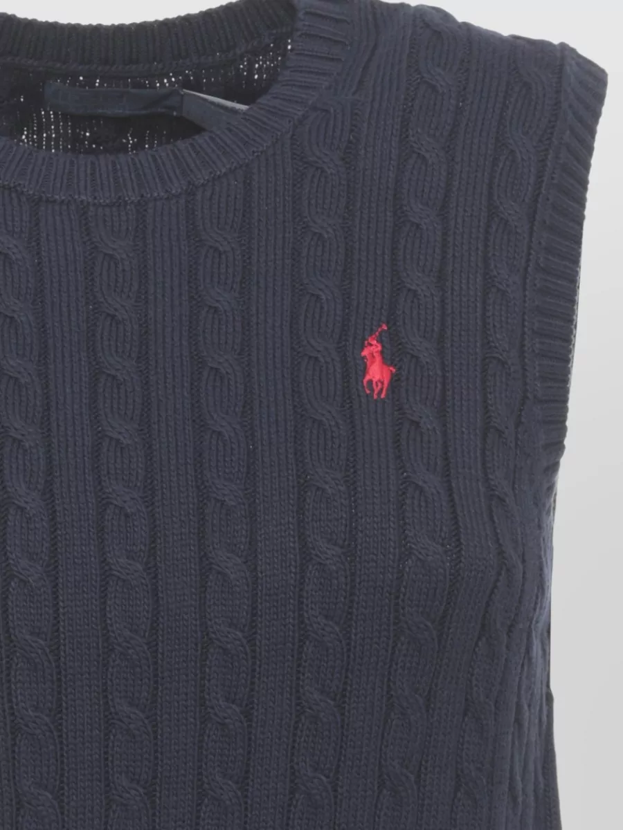 Ralph Lauren Crew Neck Sleeveless Braided Knit Sweater