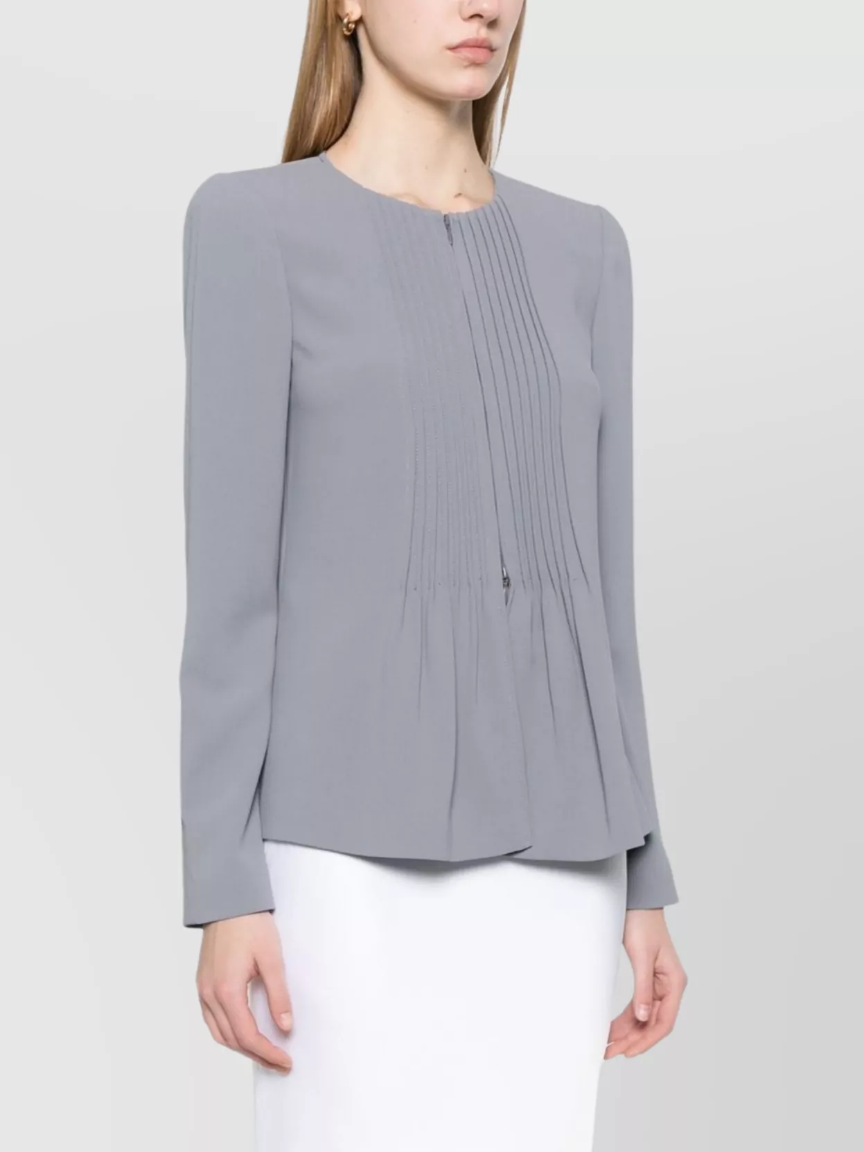 Emporio Armani Crew Neck Pleated Front Blazer With Shoulder Pads