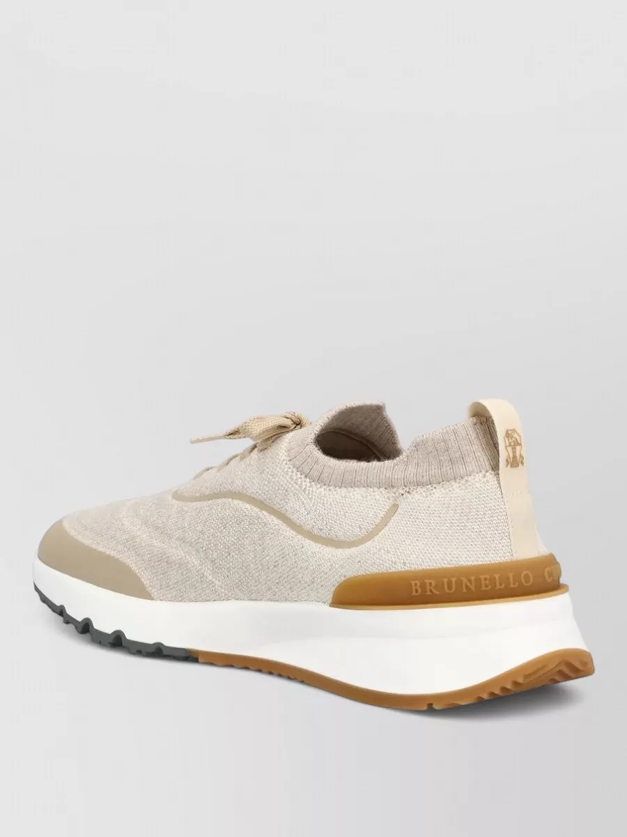 Brunello Cucinelli Sneakers Knit Upper Suede Inserts Pull Tab