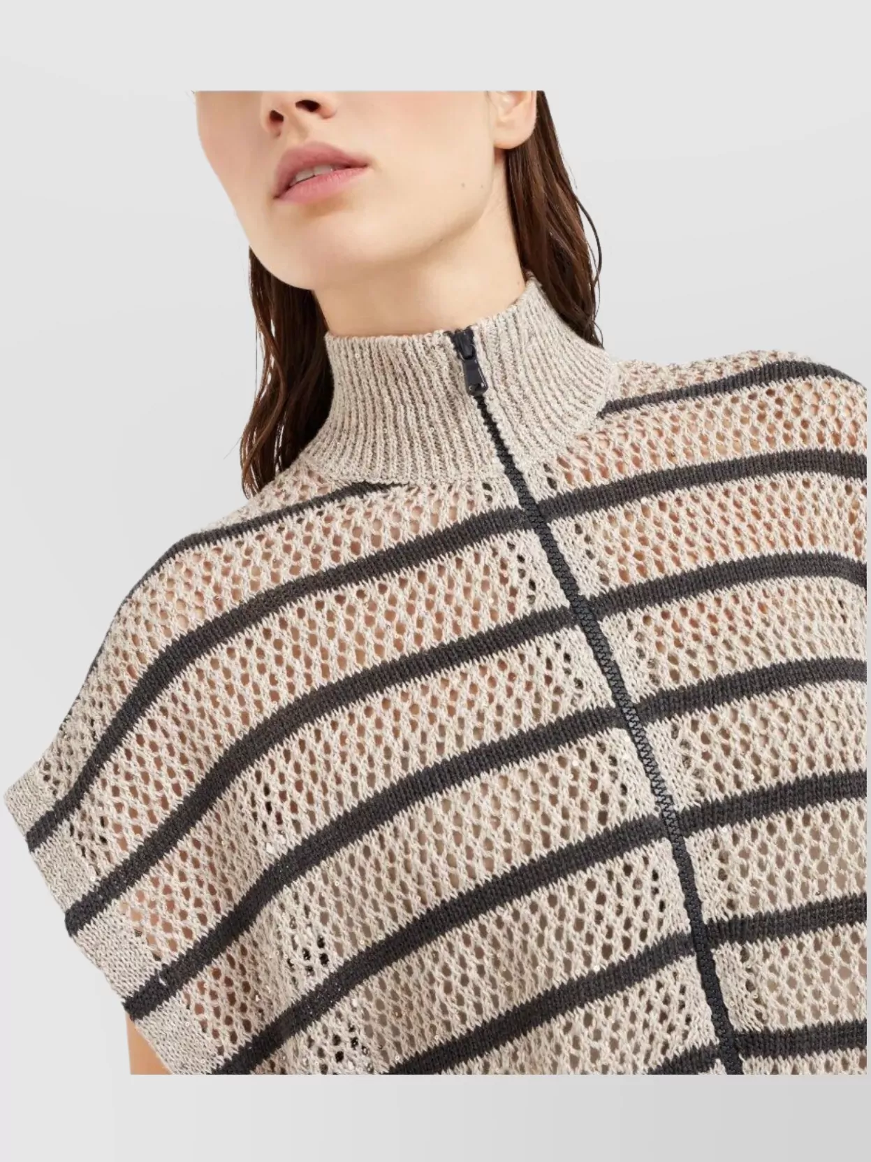 Brunello Cucinelli Knitwear With Cap Sleeves And High Collar