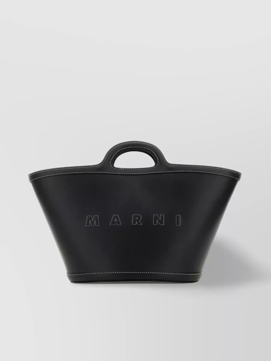 Shop Marni Embossed Logo Leather Tote Bag In Black