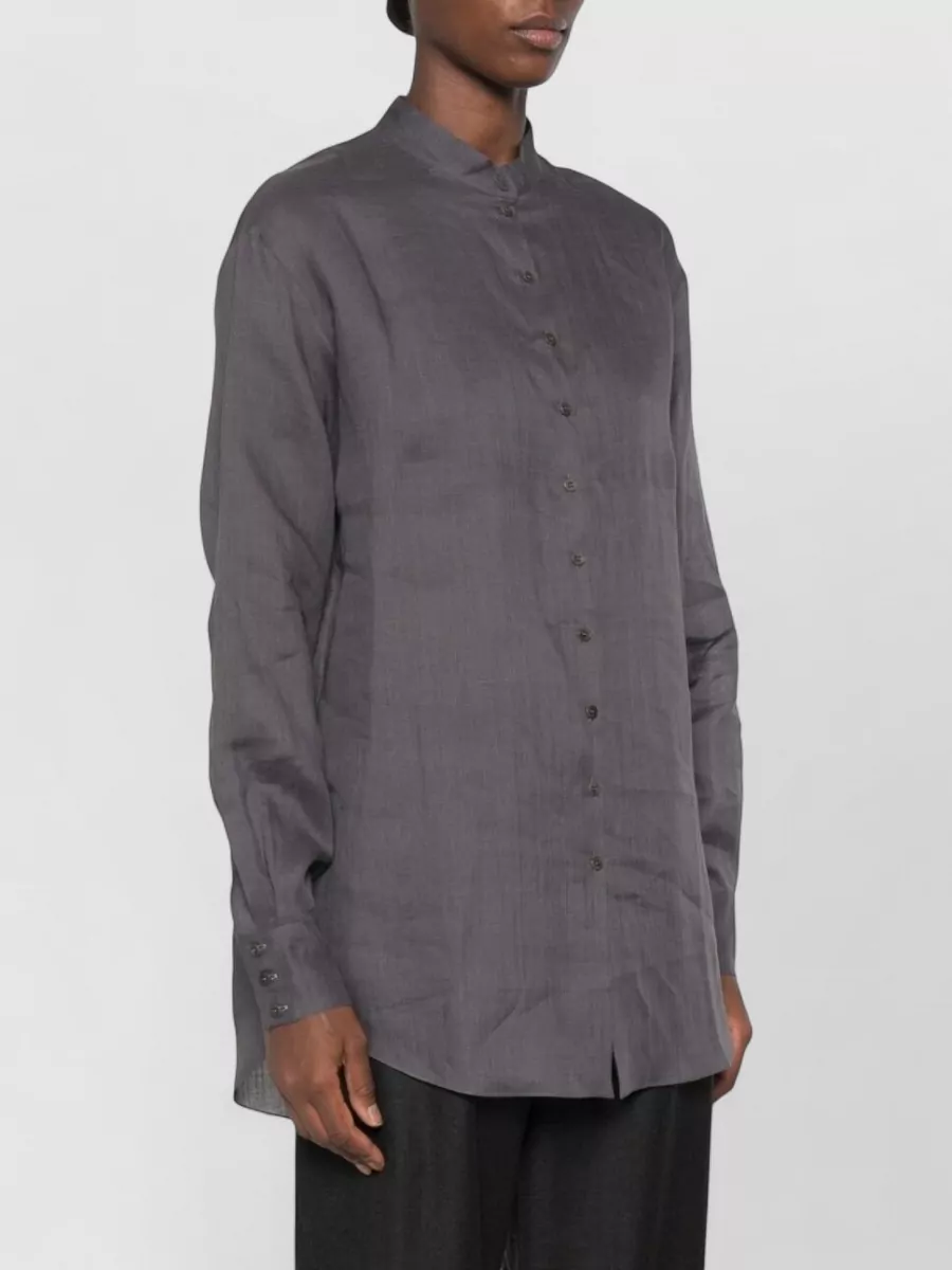 Cortana Ramie Oversized Mandarin Collar Long-Sleeve Shirt