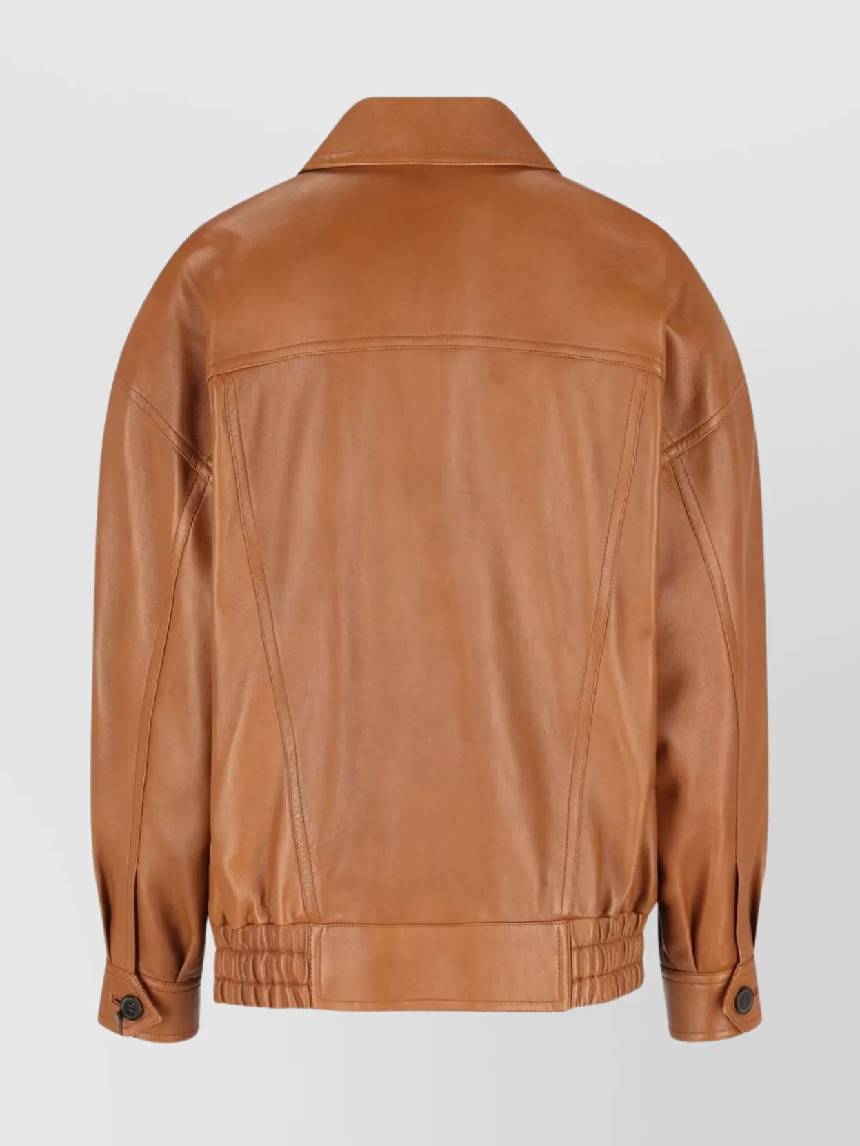 Saint Laurent Leather Jacket With Collared Neck And Elasticated Hem