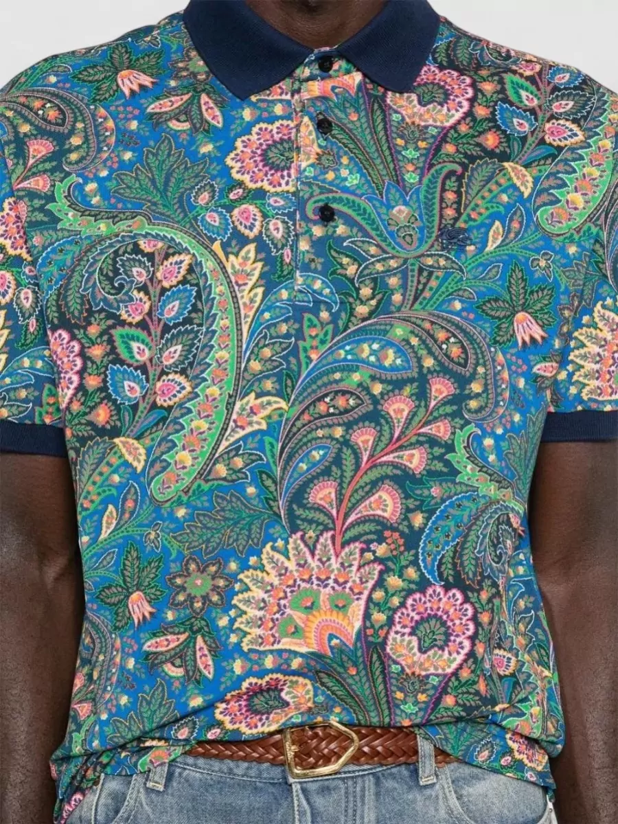 Etro Paisley Print Cotton Short-Sleeve Polo Shirt