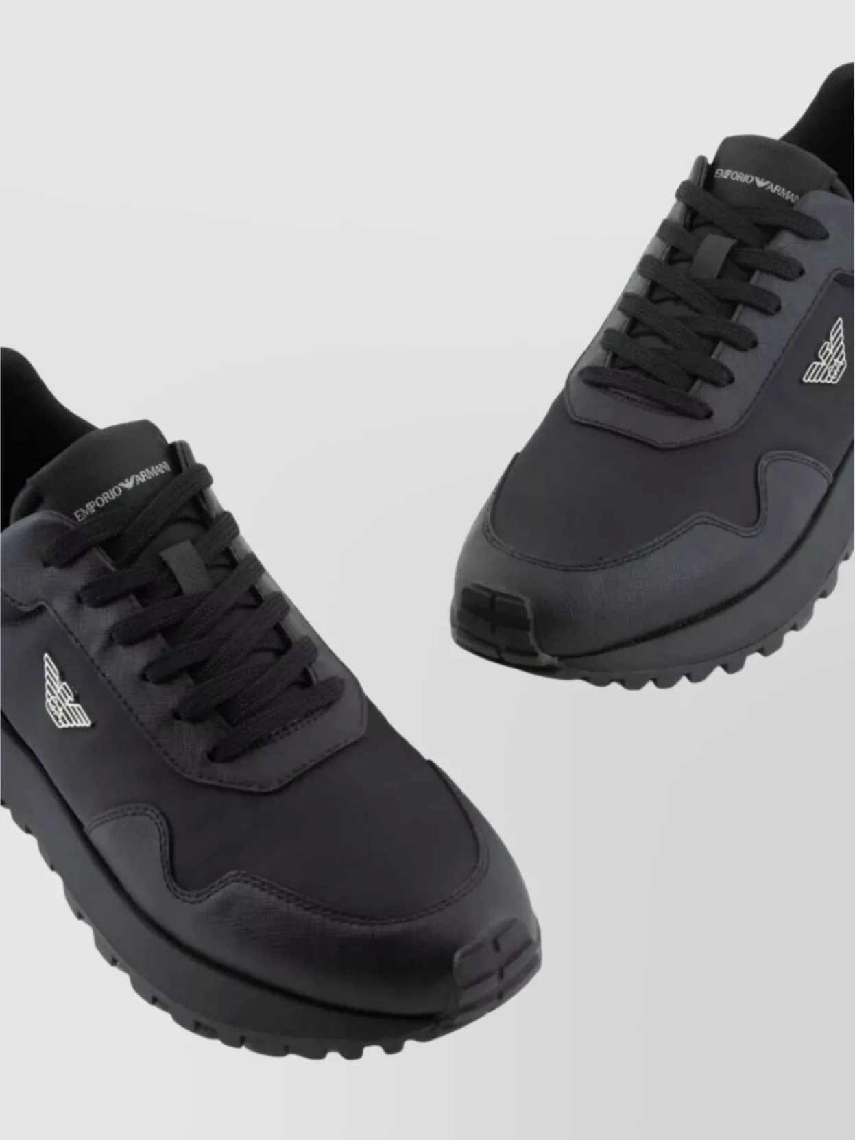 Emporio Armani Round Toe Padded Collar Rubber Sole Sneakers