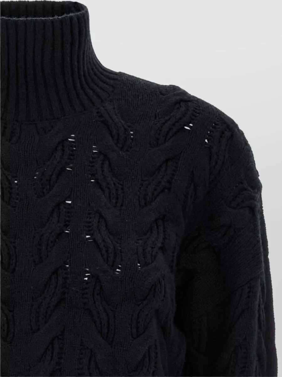 S Max Mara Cable-Knit Cashmere Wool Turtleneck Sweater