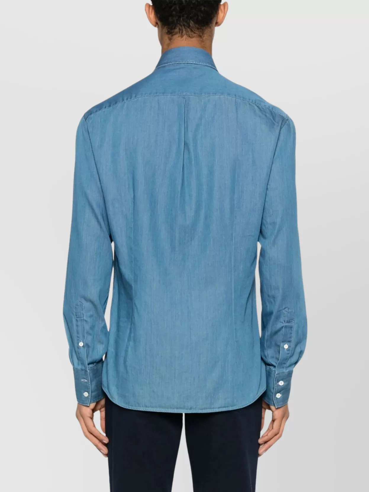 Brunello Cucinelli Long Sleeve Denim Shirt With Curved Hem