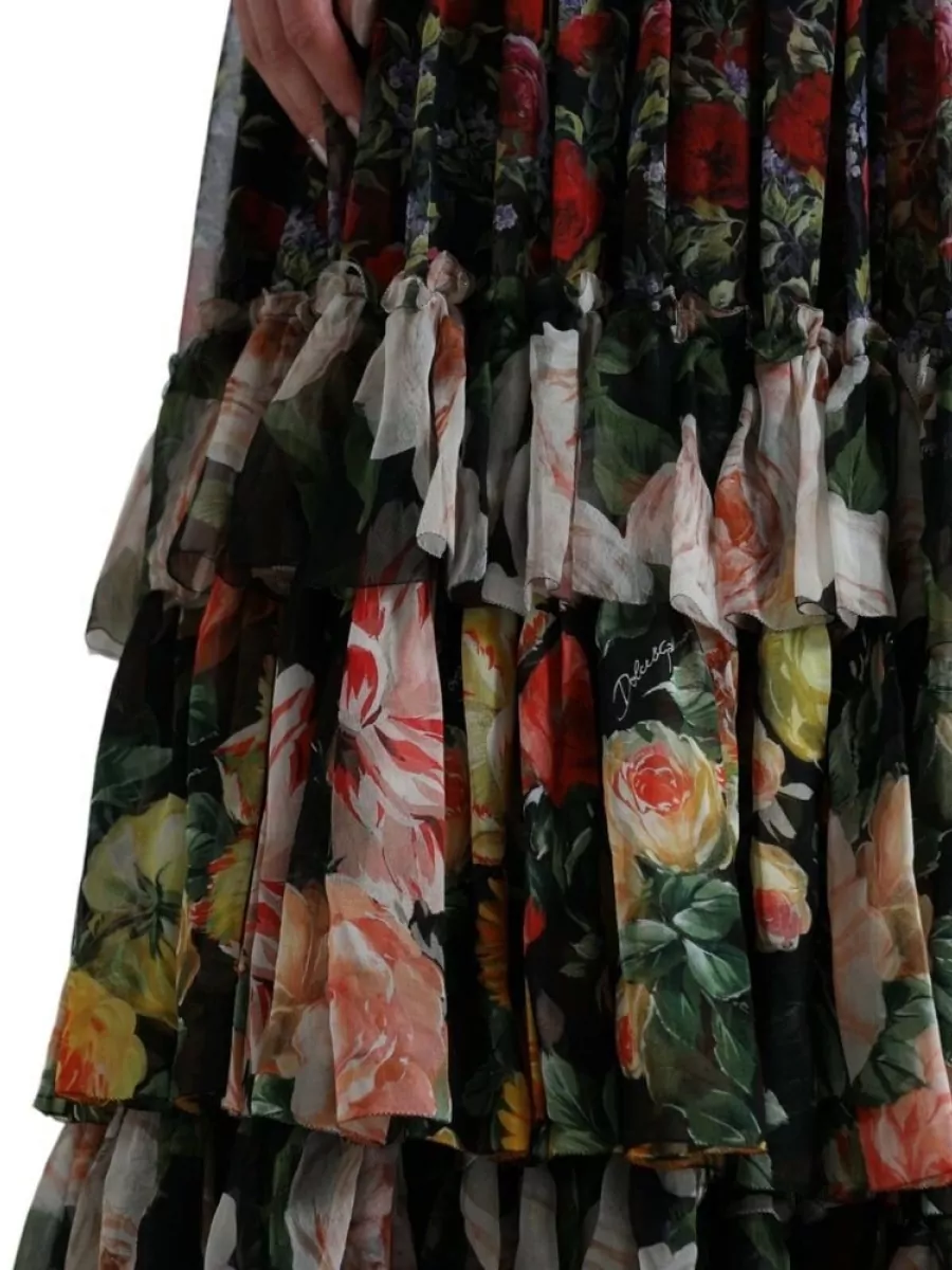 Dolce&Gabbana Silk Floral-Print Tiered Sleeveless Maxi Dress