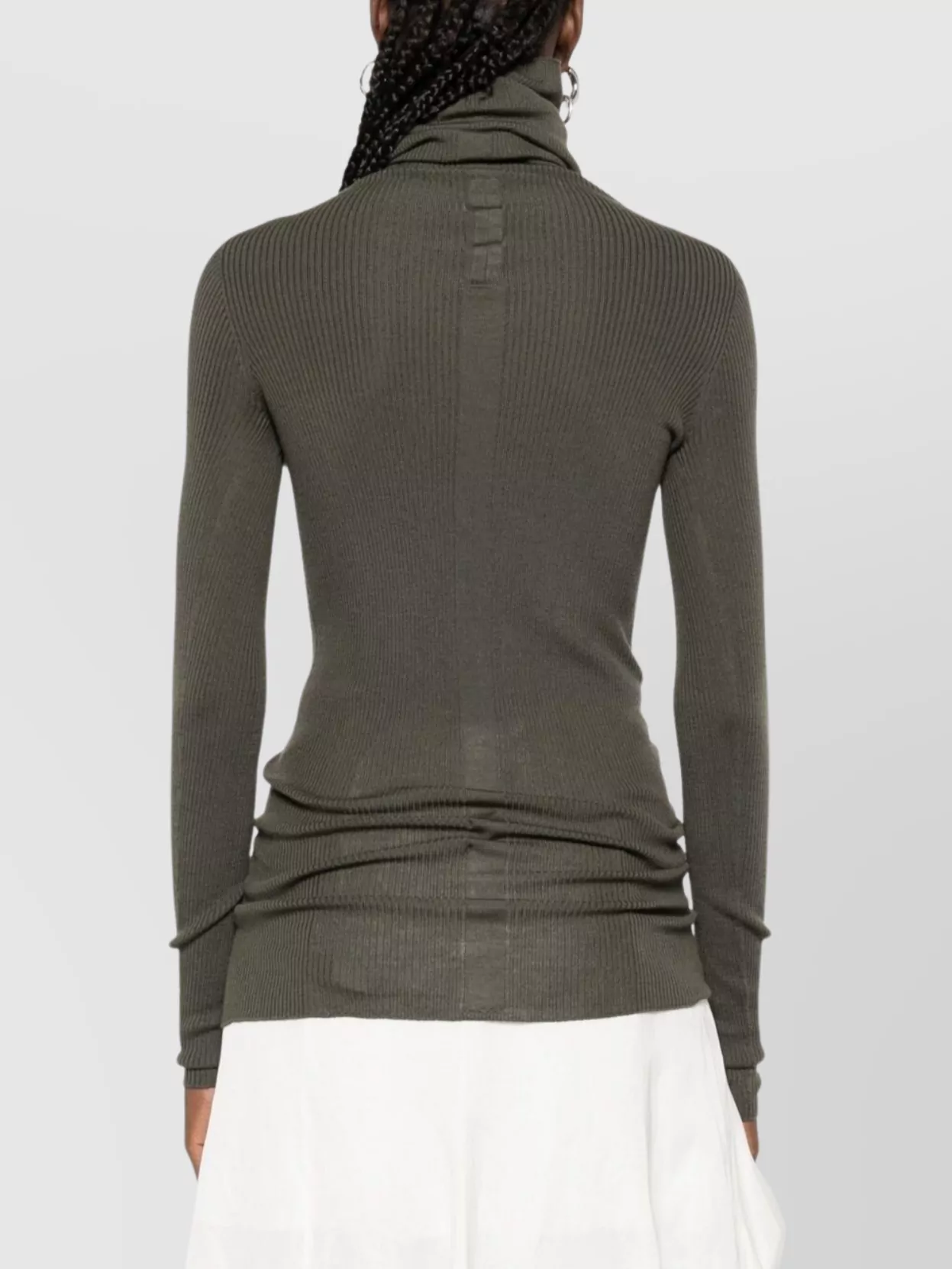 Rick Owens Ribbed Knit Turtleneck Sweater In Wool In Gray