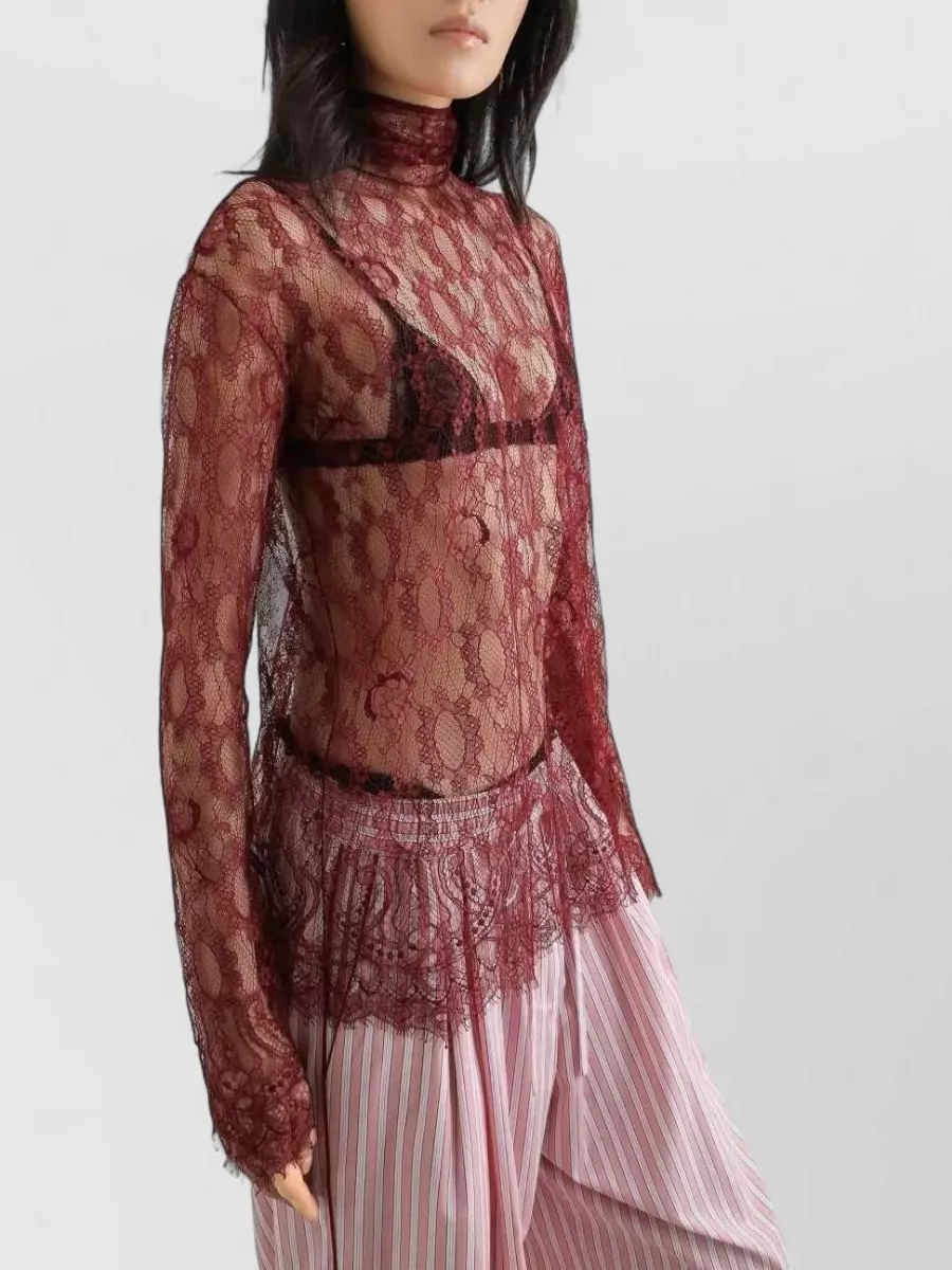 Dolce&Gabbana Chantilly Lace High-Neck Long-Sleeve Top