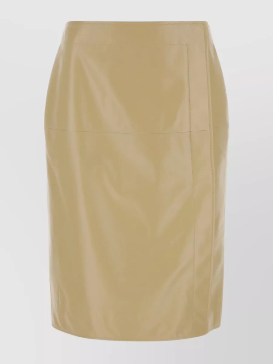 Shop Bottega Veneta Knee-length High-waisted Leather Skirt In Cream