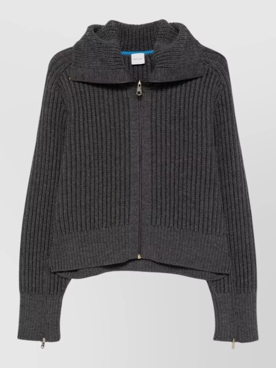 Paul Smith wool ribbed-knit high-neck zip-up jacket