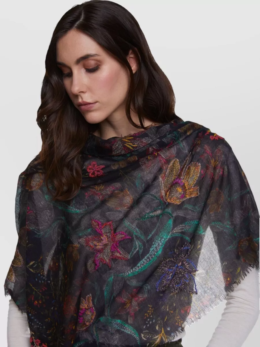 Faliero Sarti Floral-Embroidered Wool Scarf