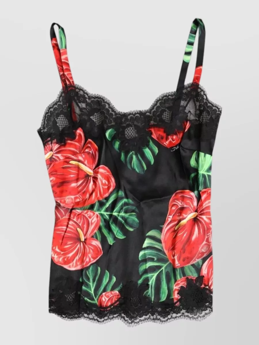 Dolce&Gabbana silk floral-print lace-trim camisole