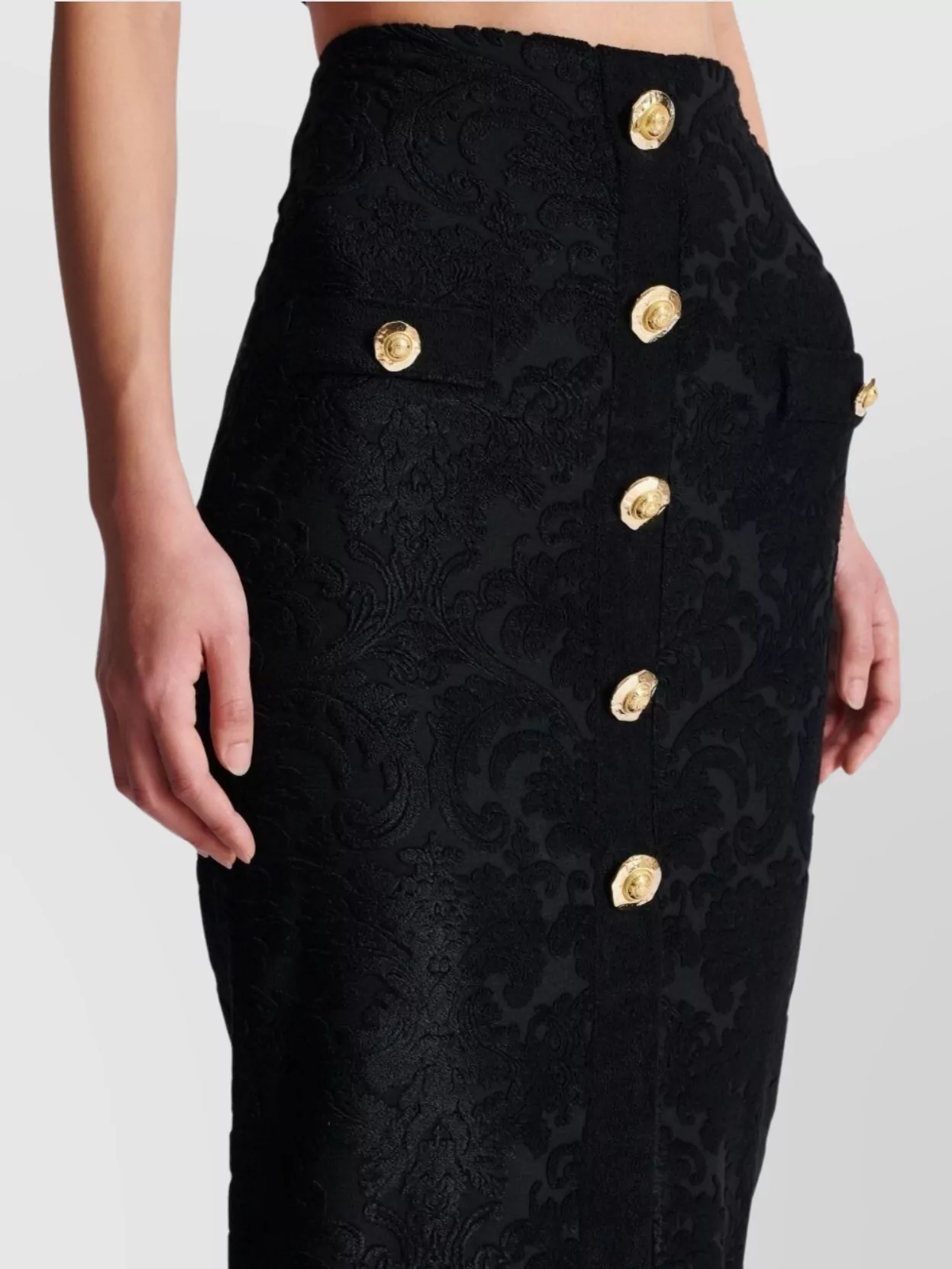 Balmain Buttoned High Waist Skirt With Slit Detail In Blue