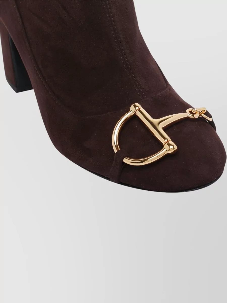 Gucci Suede Block Heel Half Horsebit Ankle Boots
