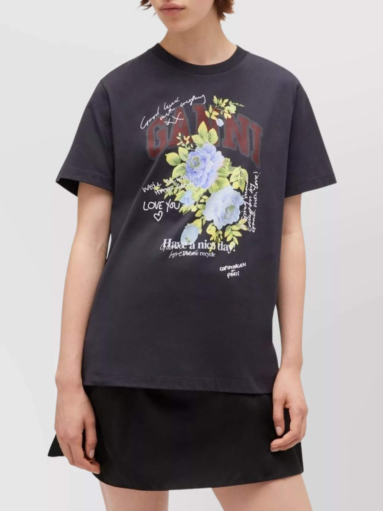 Ganni Organic Cotton Floral Graphic T-shirt In Blue