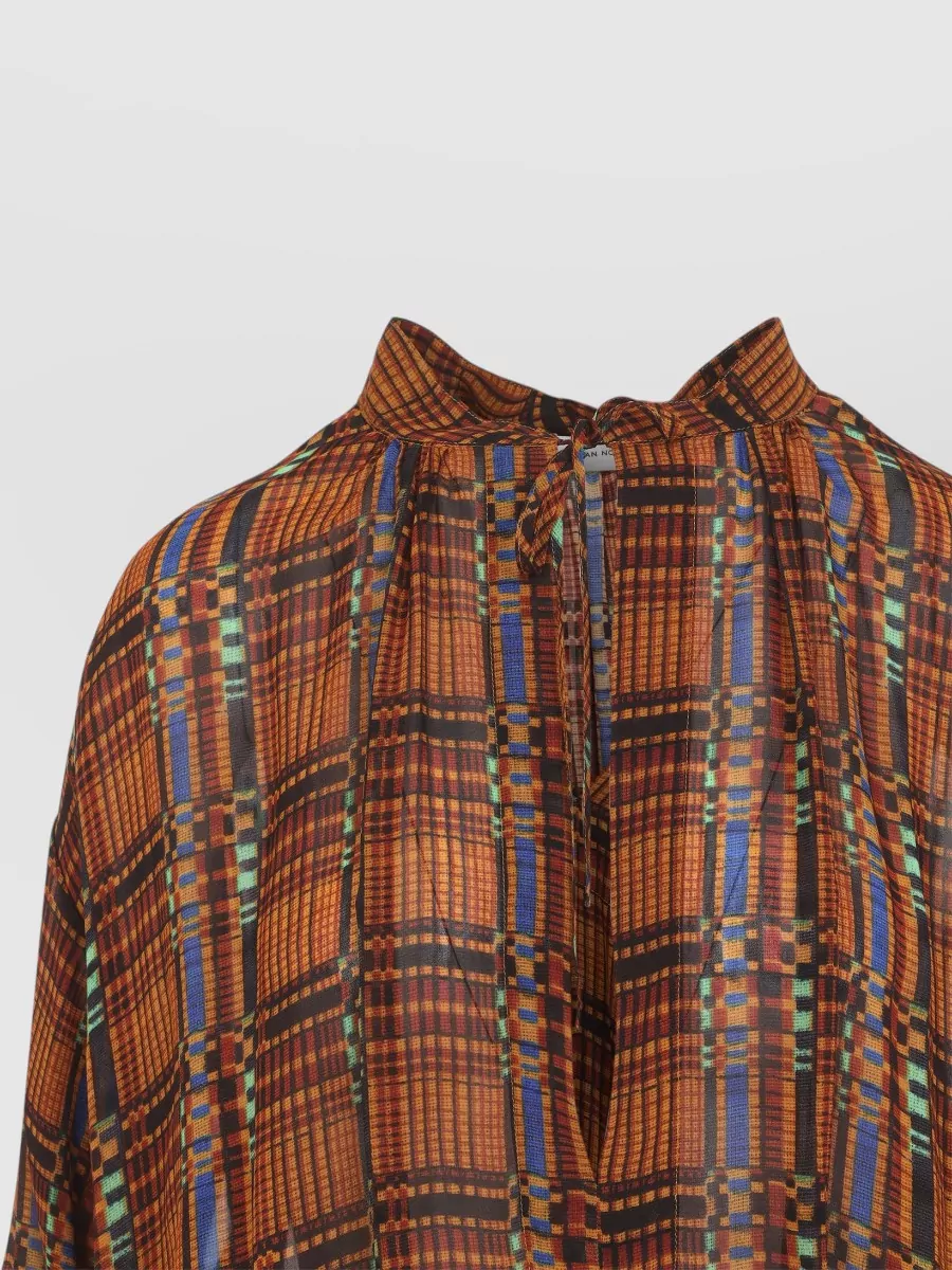 Dries Van Noten Printed Gathered Long-Sleeve Midi Dress