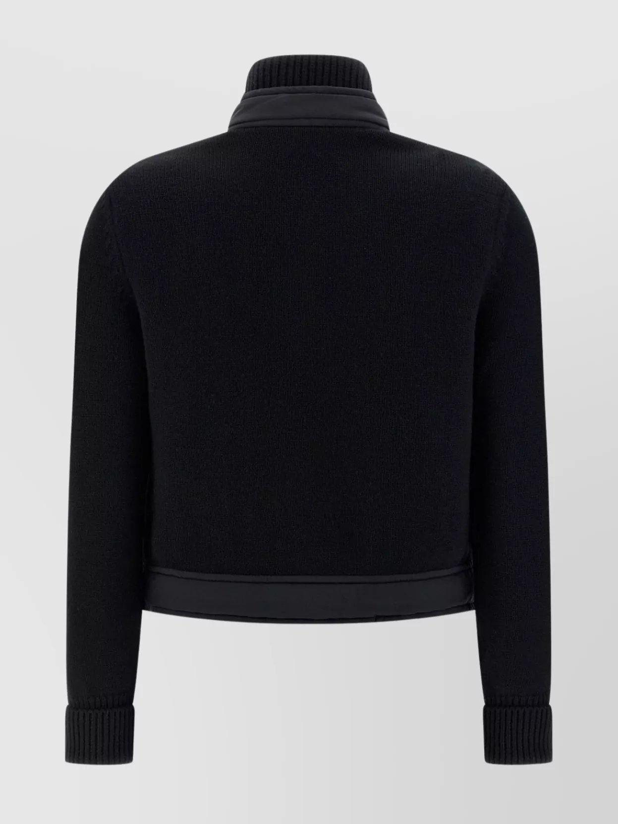 Moncler Knit Cardigan With Ribbed Cuffs And High Collar In Black