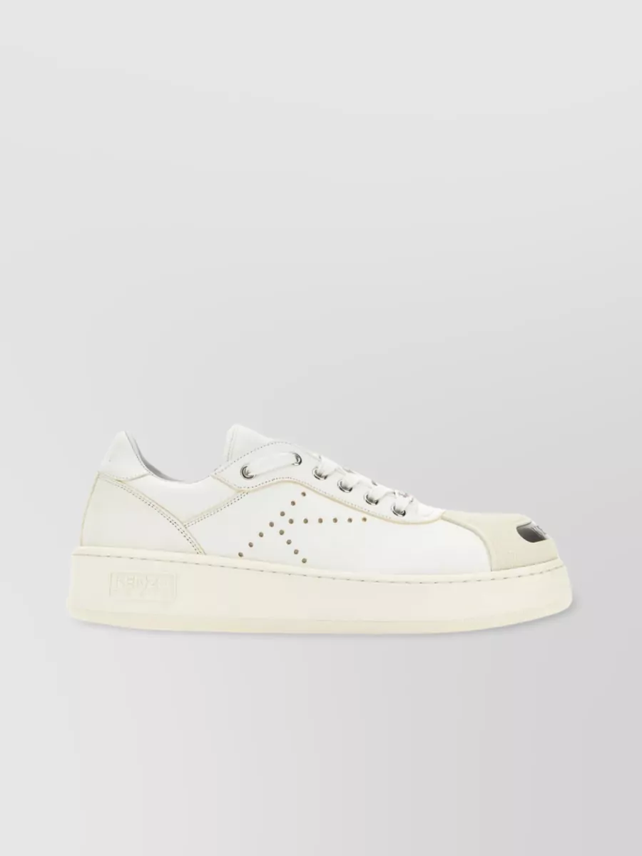 Shop Kenzo Leather High-top Sneakers With Platform Sole In White