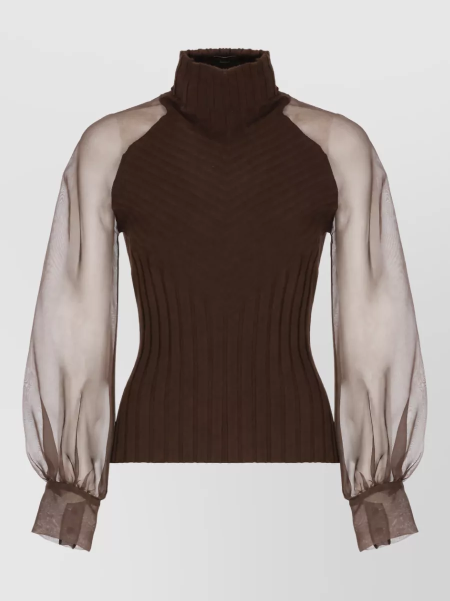 D.exterior ribbed high neck long sleeve top
