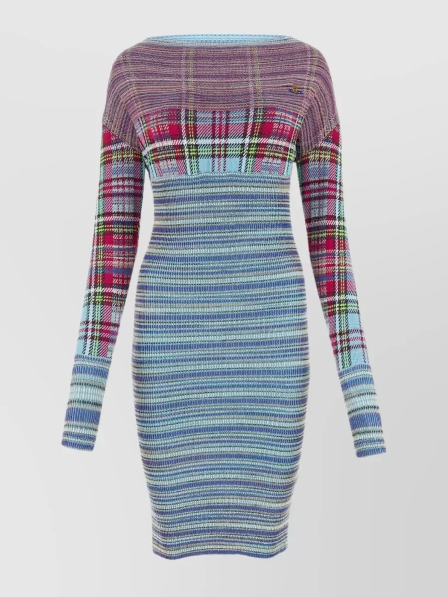 Shop Vivienne Westwood Embroidered Viscose Blend Dress In Blue