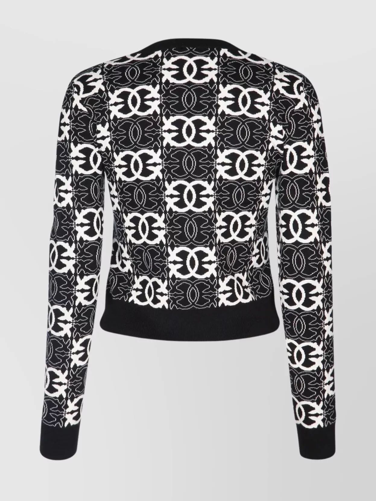 Pinko Geometric Pattern Long Sleeve Crew Neck Top In Black
