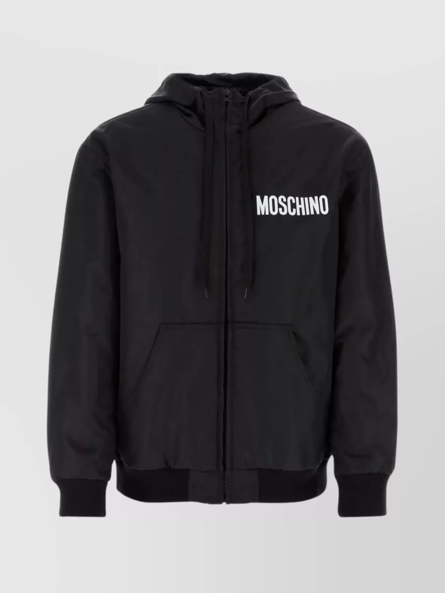 Shop Moschino Nylon Jacket With Hood And Front Pockets In Black