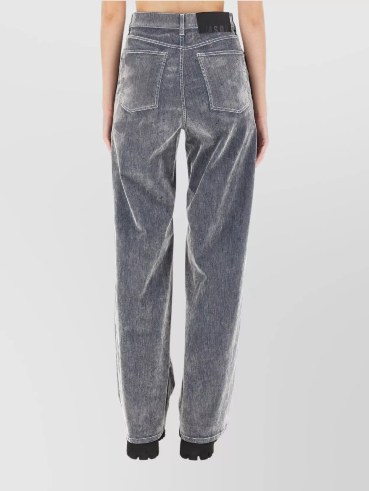 Msgm High-rise Wide-leg Trousers Contrast Stitching