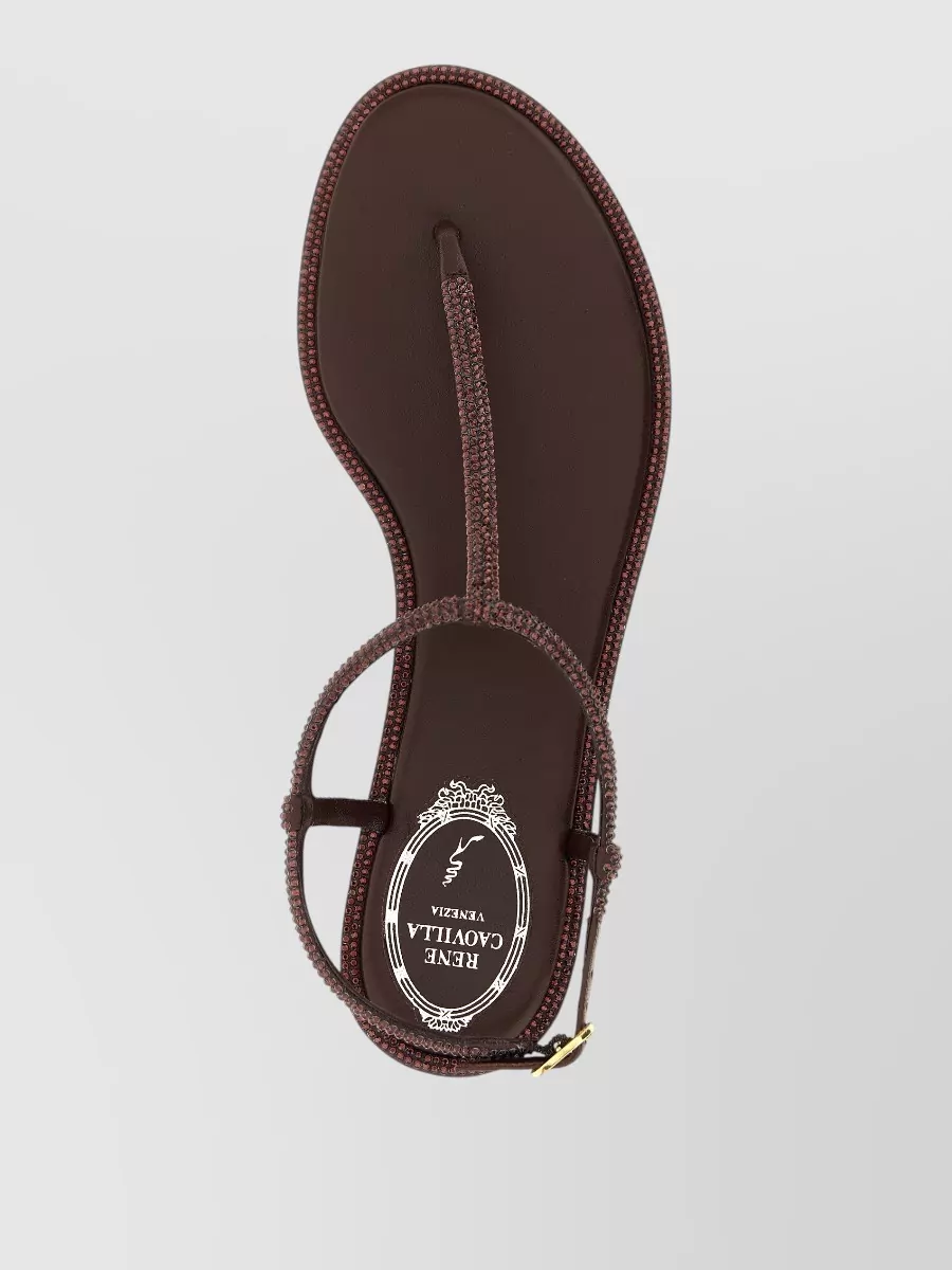Rene Caovilla Rhinestone Embellished Leather Flip Flop Sandals