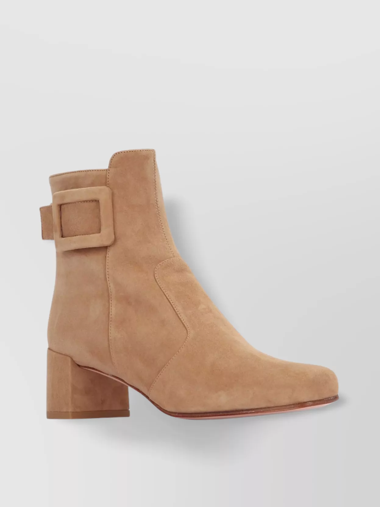 Roger Vivier Suede Buckle Block Heel Ankle Bootie