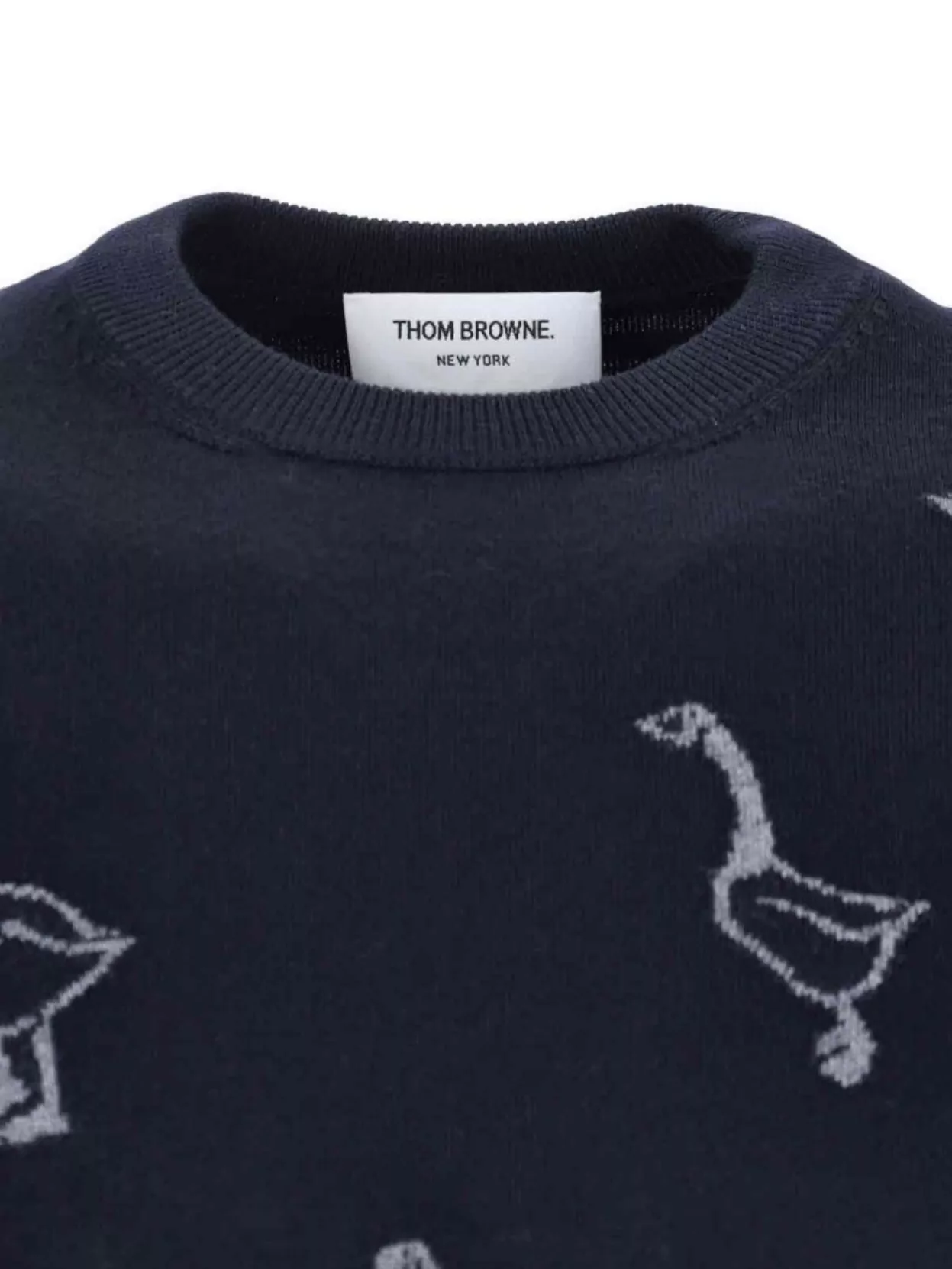 Thom Browne Goose Pattern Long Sleeve Crew Neck Sweater