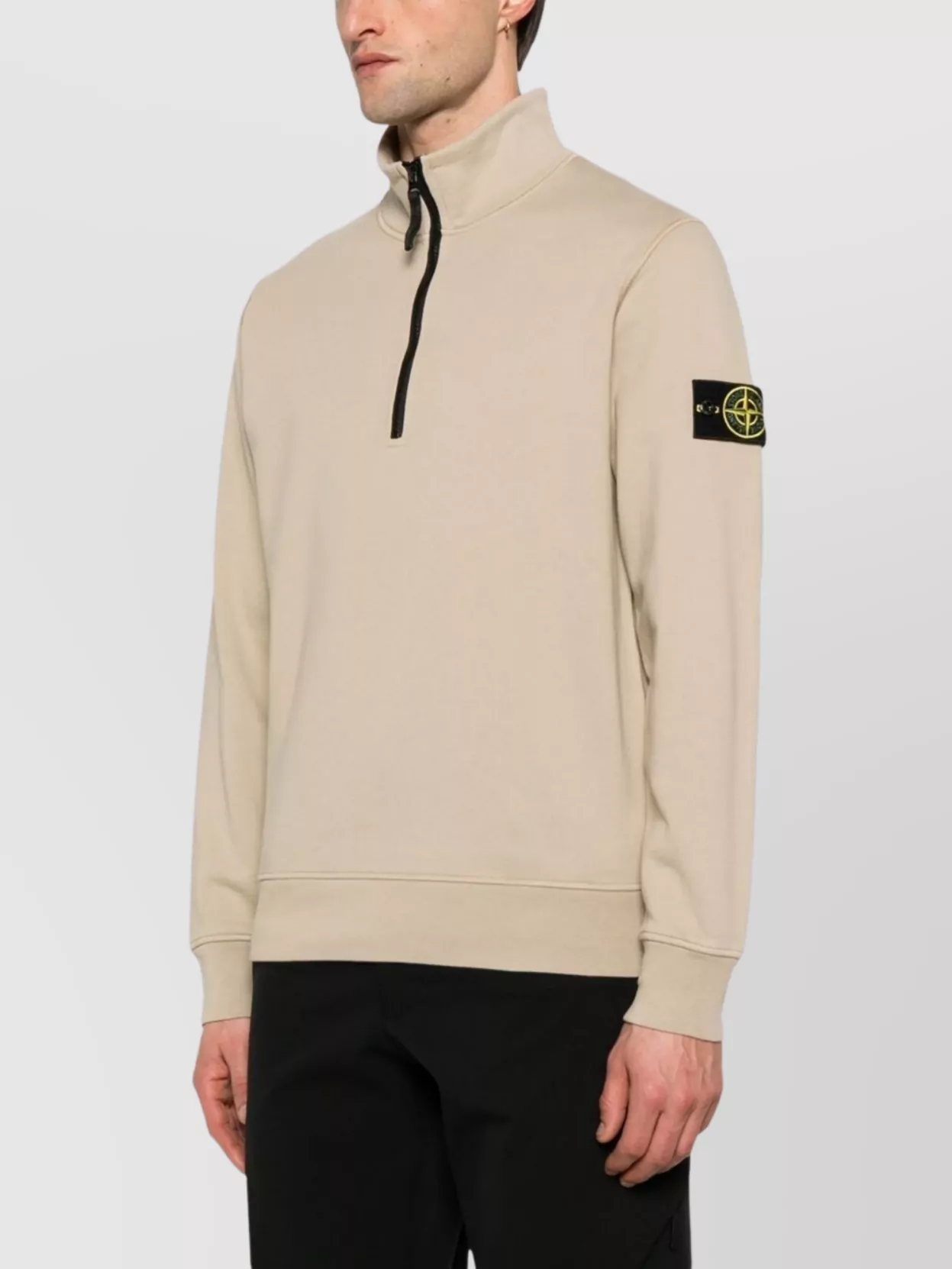 Stone Island High Collar Ribbed Cuffs Sweater In Neutral