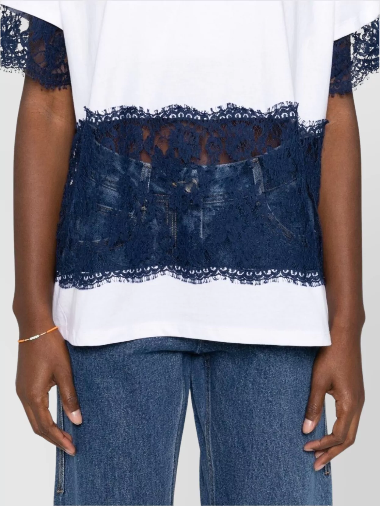 Ermanno Firenze Lace Detail Relaxed Fit Round Neck Top