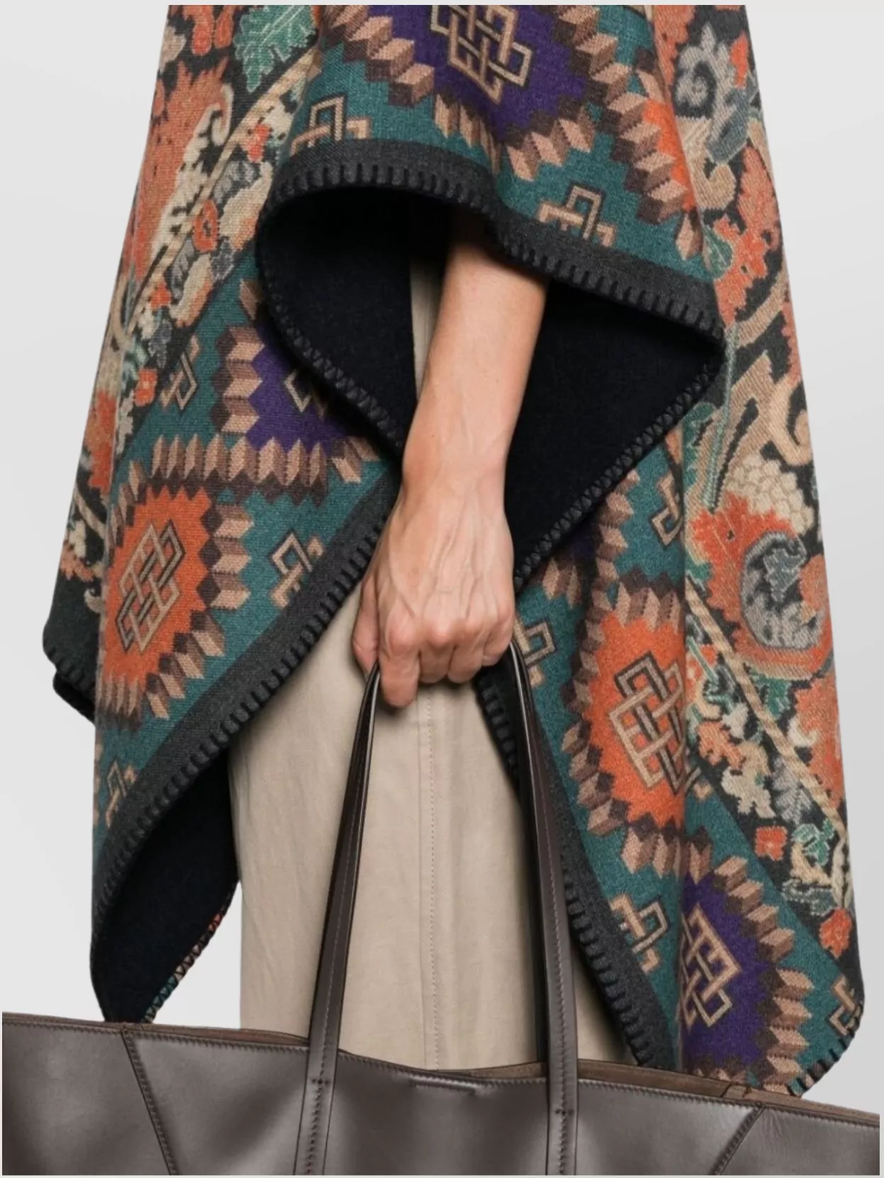 Pierre Louise Mascia Wool Printed Poncho Draped Design